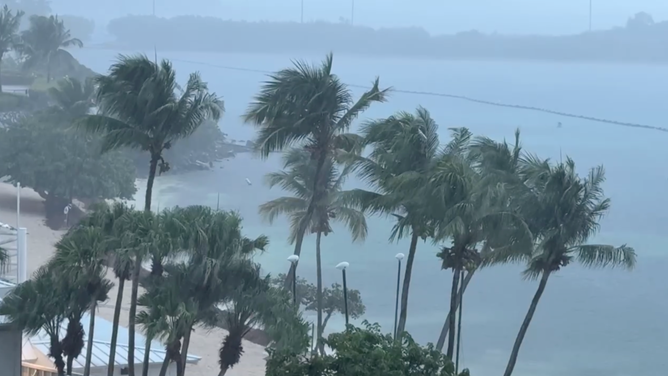 Rain lashes St. Thomas as Hurricane Erin moves north of the U.S. Virgin Islands on Saturday.